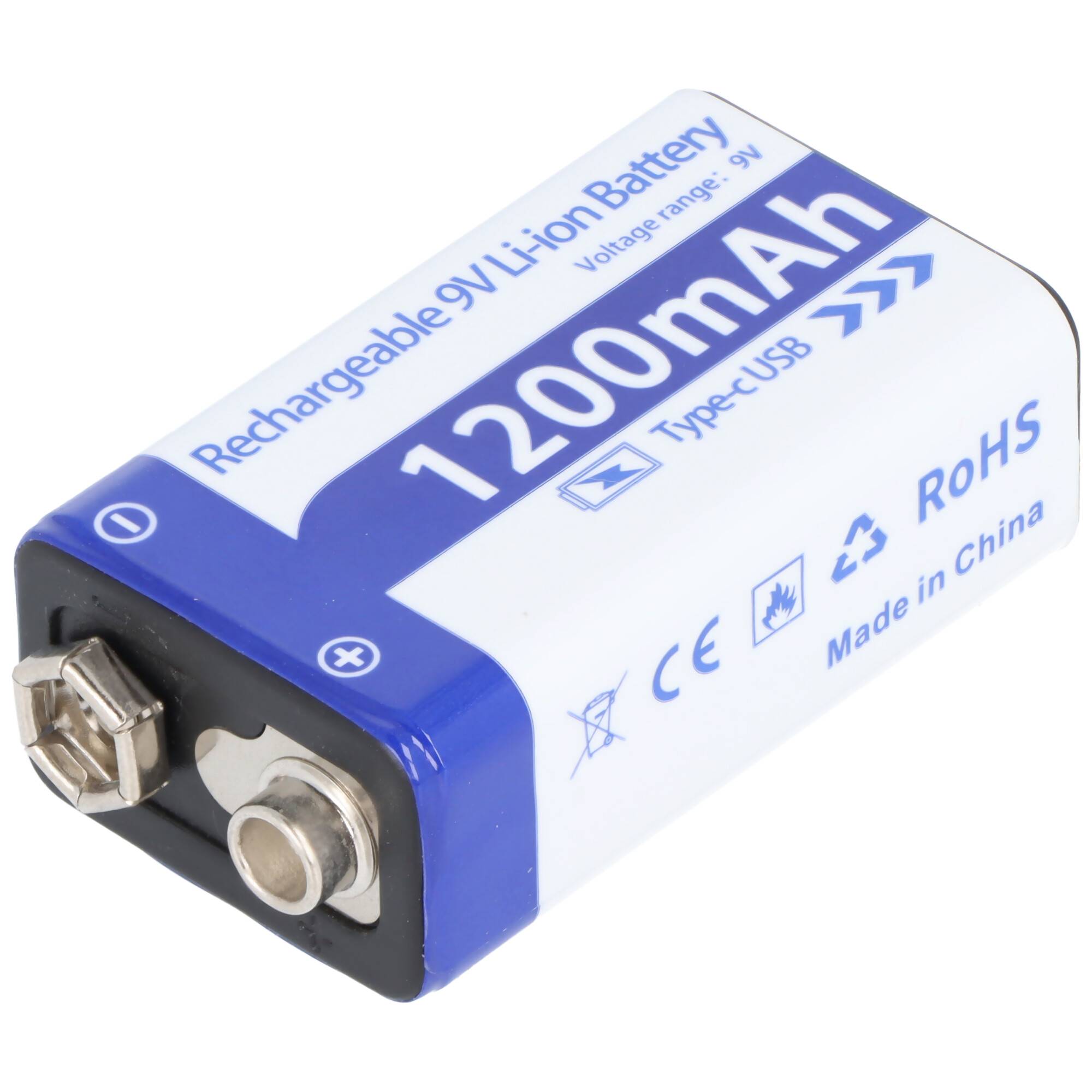 9V wiederaufladbare Lithium-Ionen-Batterie mit der Bezeichnung „1200mAh