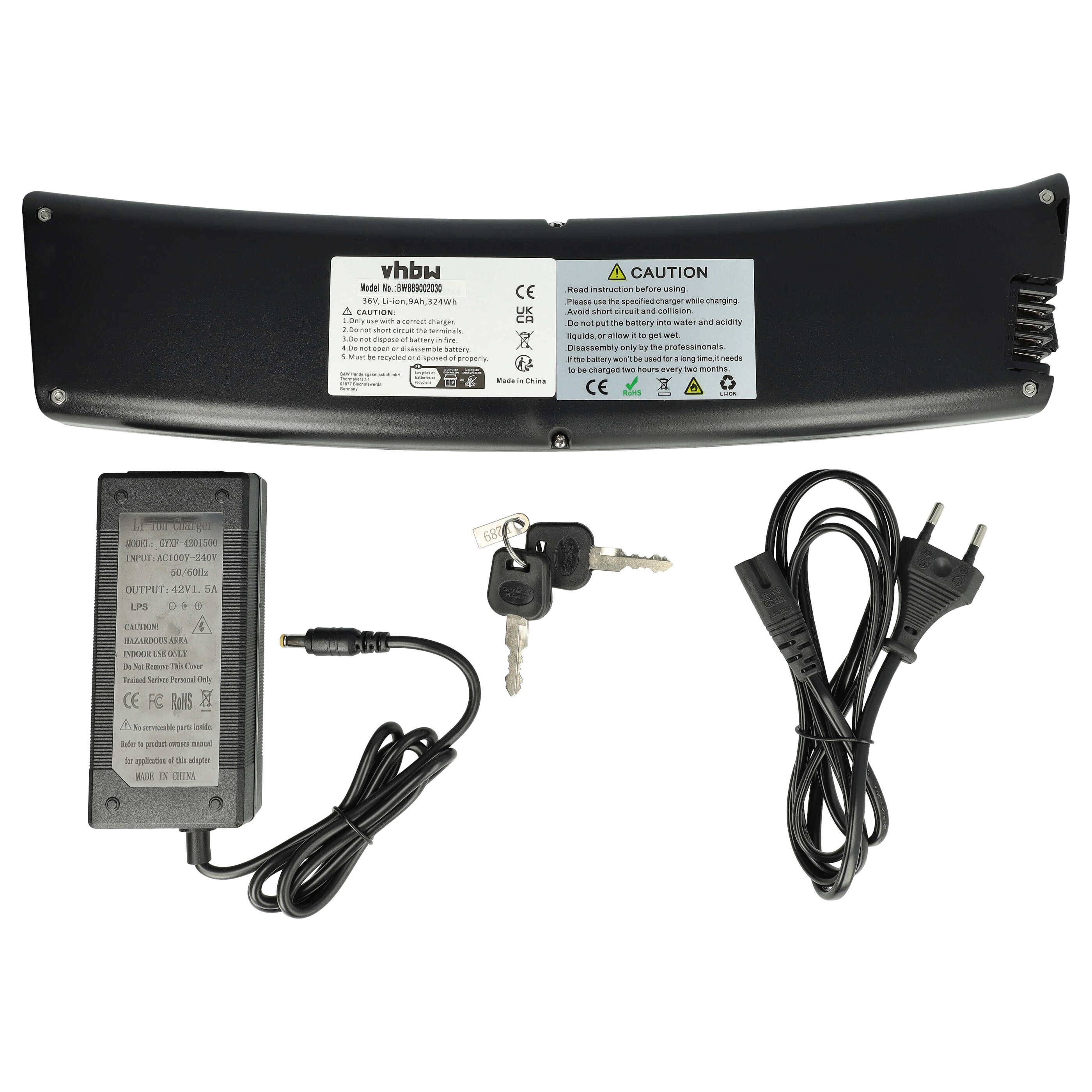 vhbw Akku Ersatz für PowerSmart LEB37UL14B.809 für E-Bike Elektrofahrrad (8,7 Ah, 36 V, Li-Ion) + Ladegerät - Schwarz