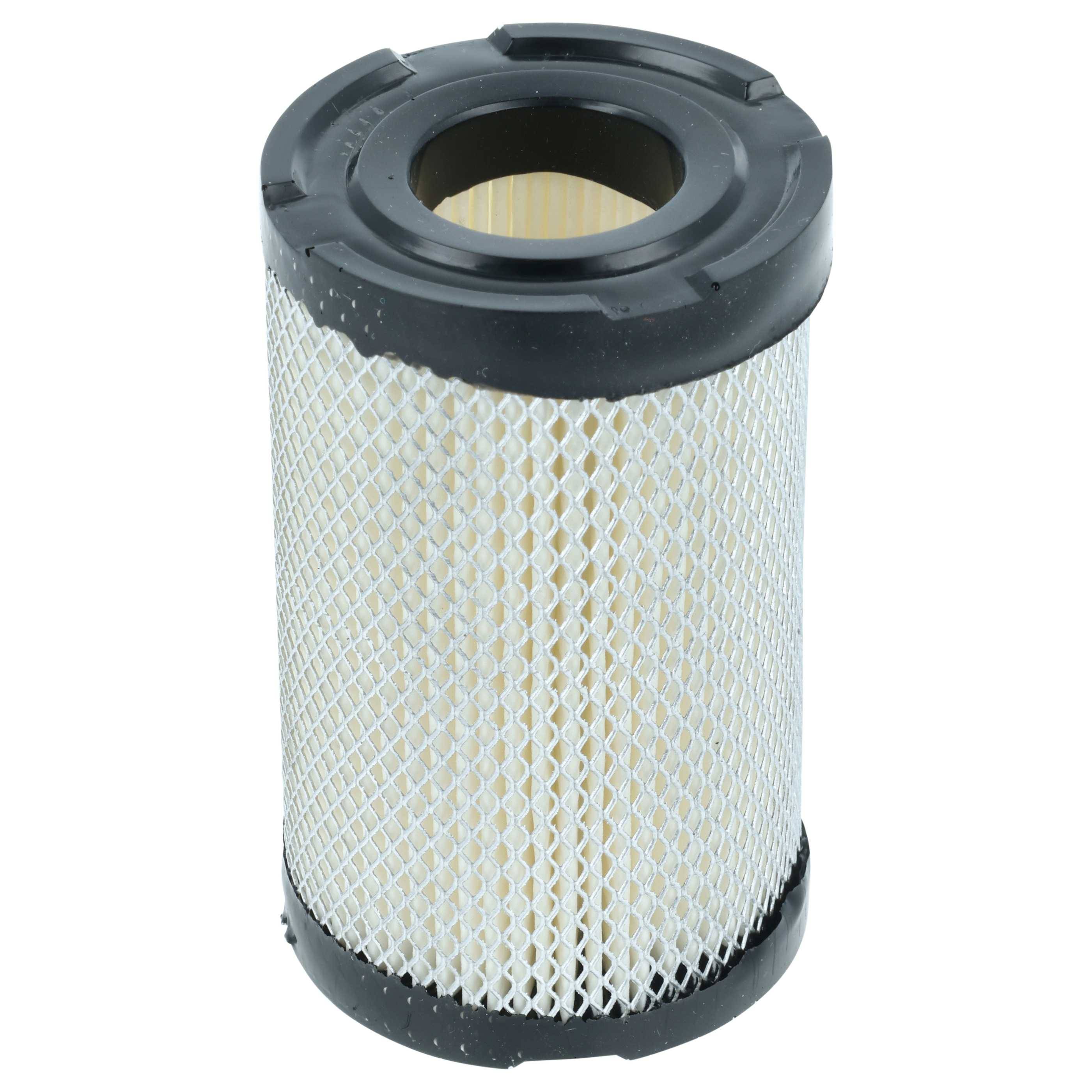 Ein zylindrischer Luftfilter mit einem metallischen Maschenaußengehäuse und Gummienddichtungen, der üblicherweise in Maschinen oder Fahrzeugen zur Luftfiltrierung eingesetzt wird.