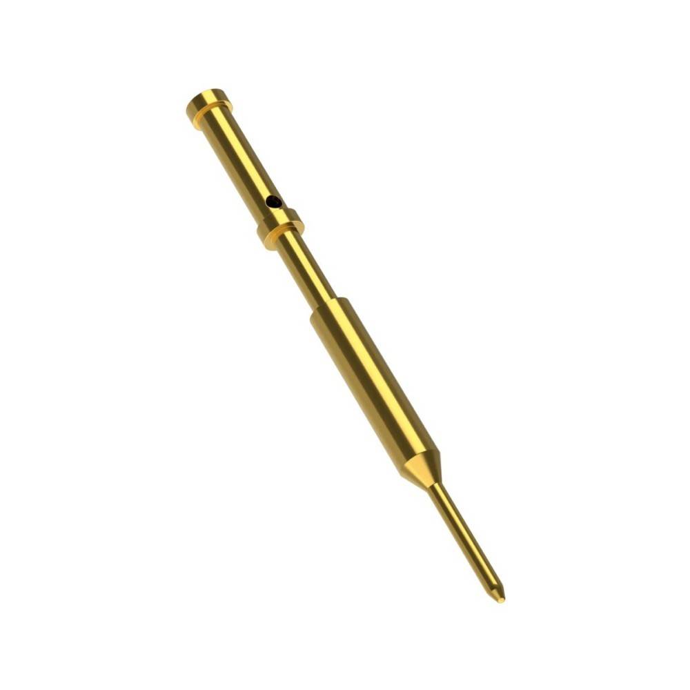 Ein vergoldeter Stiftverbinder mit Rillendesign, verwendet für elektronische Komponenten und Leiterplattenverbindungen.