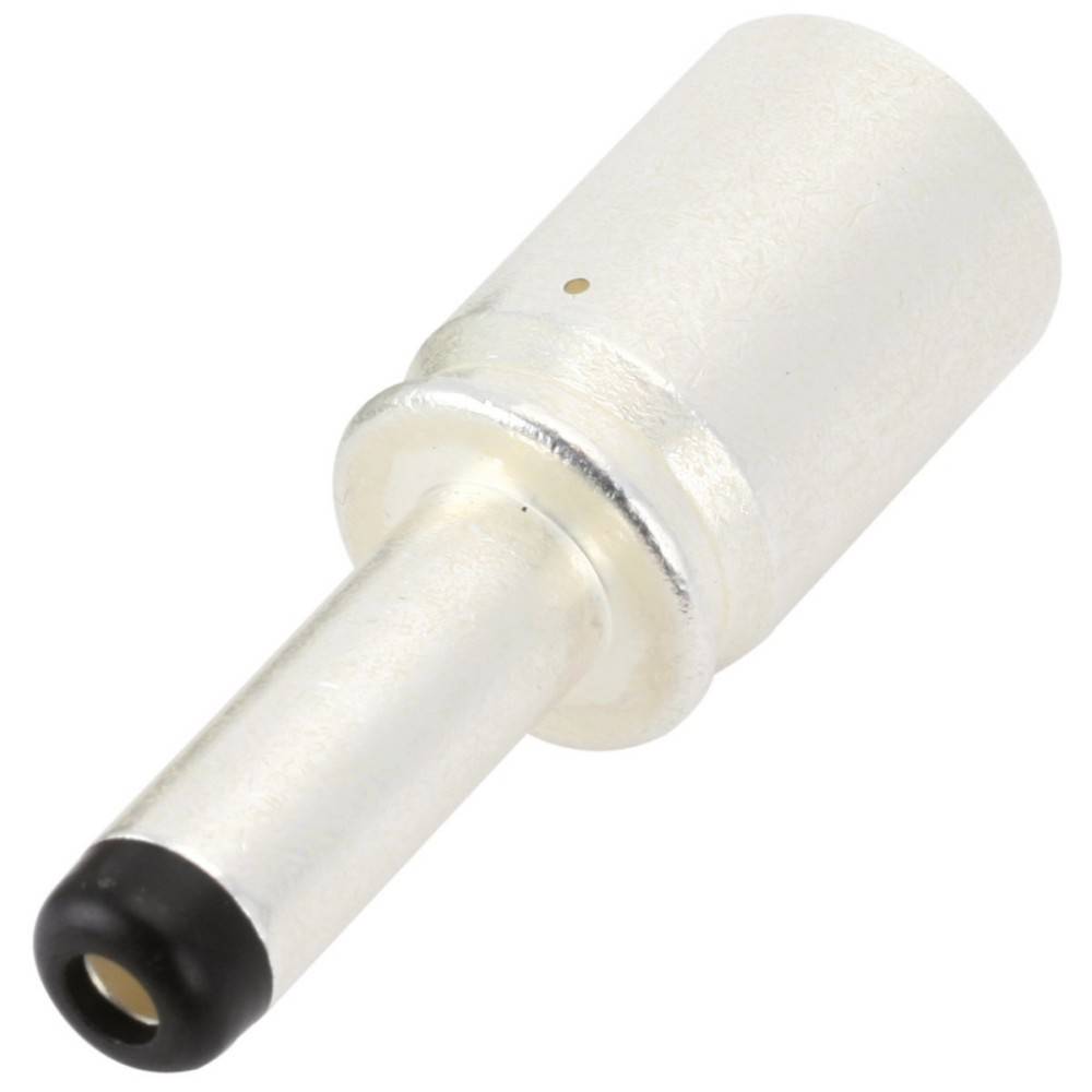 Ein silberner koaxialer Gleichstrom-Stromstecker mit schwarzer Spitze, entwickelt für Stromversorgungsverbindungen von elektronischen Geräten.