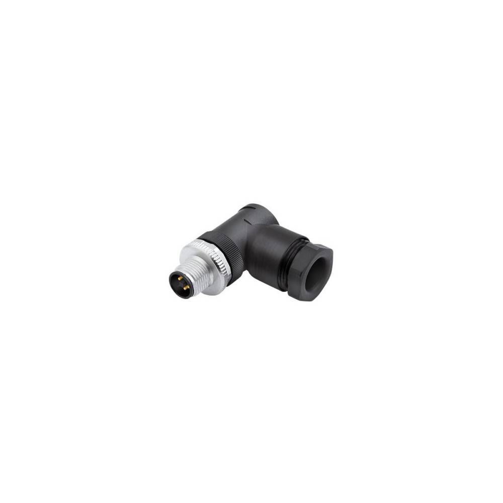 Ein Elektrostecker mit rechtwinkliger Form in schwarzem und silbernem Design mit mehreren Anschlüssen, gezeigt auf weißem Hintergrund.
