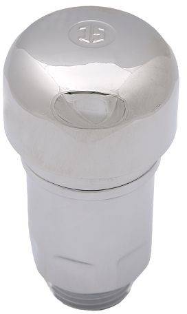 Chromglänzender Toilettenspülknopf mit gerundeter Oberfläche und zylindrischer Basis