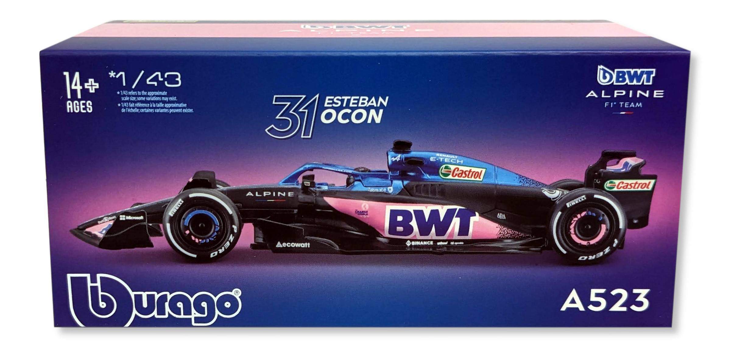 Bburago 18-38073O - Modellauto - F1 Renault Alpine A523' 23 #31 Ocon (mit Helm, Maßstab 1:43)