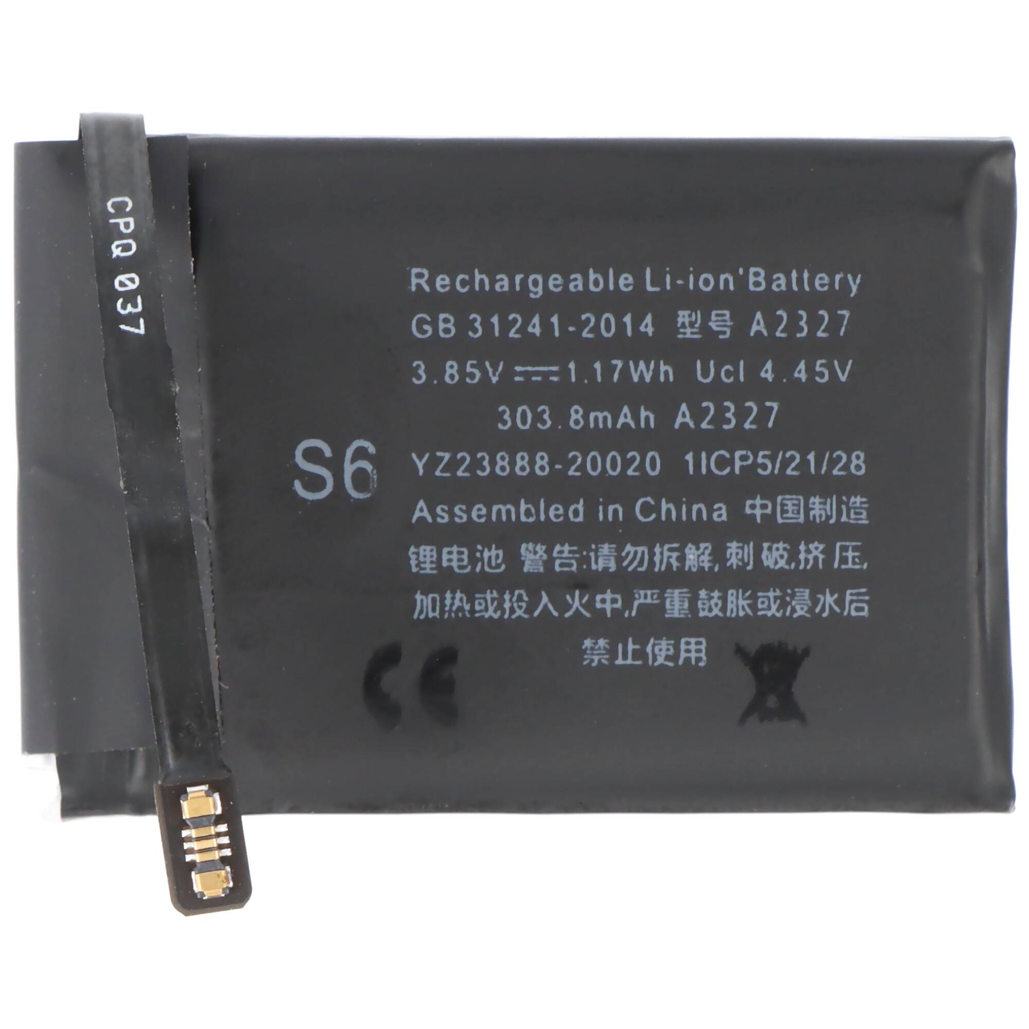 Akku passend für Apple Watch 6 44mm, A2292, Li-Polymer, 3,85V, 303mAh, 1,2Wh, ohne Werkzeug