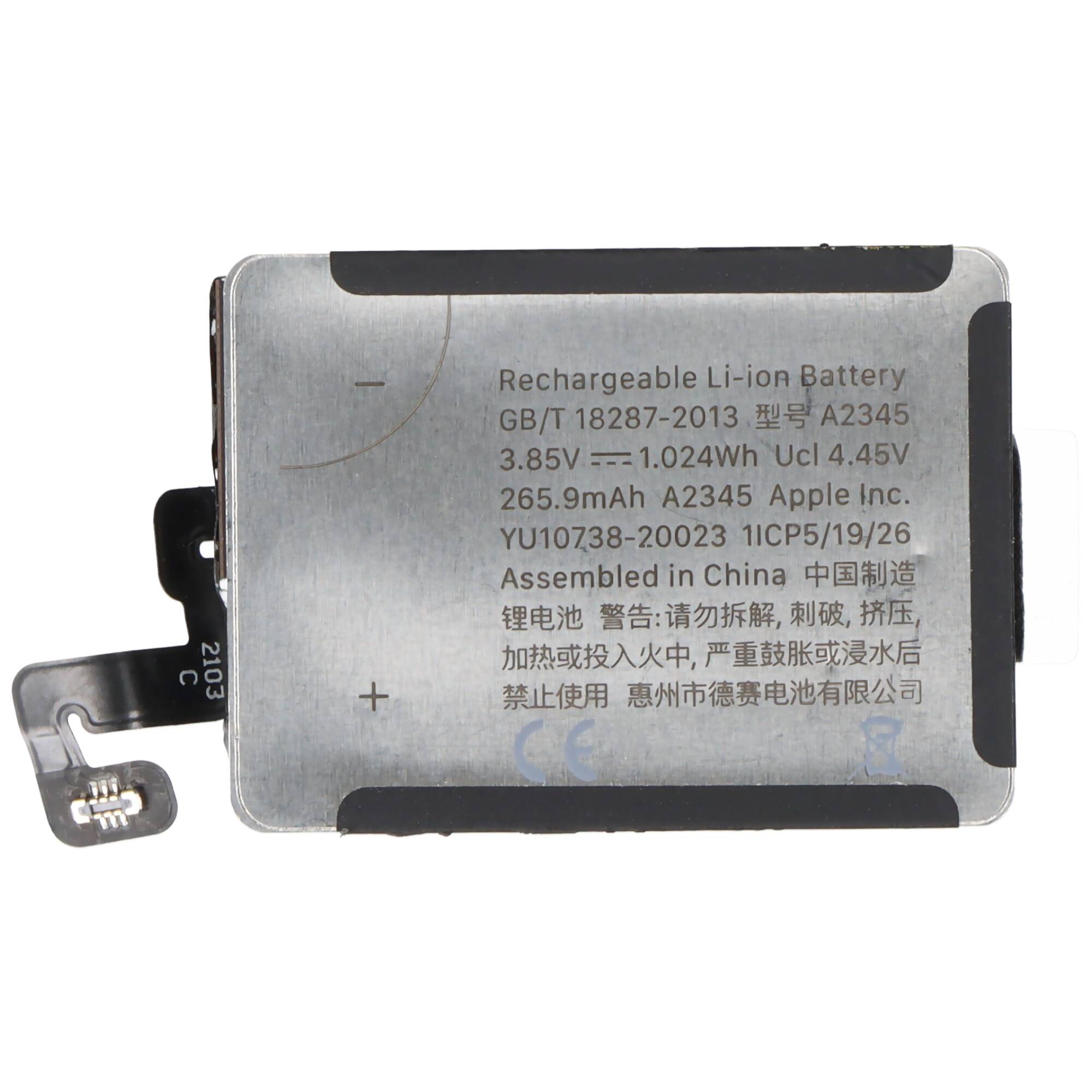 Akku passend für Apple Watch 6 40mm, A2291, Li-Polymer, 3,85V, 265mAh, 1,0Wh, ohne Werkzeug