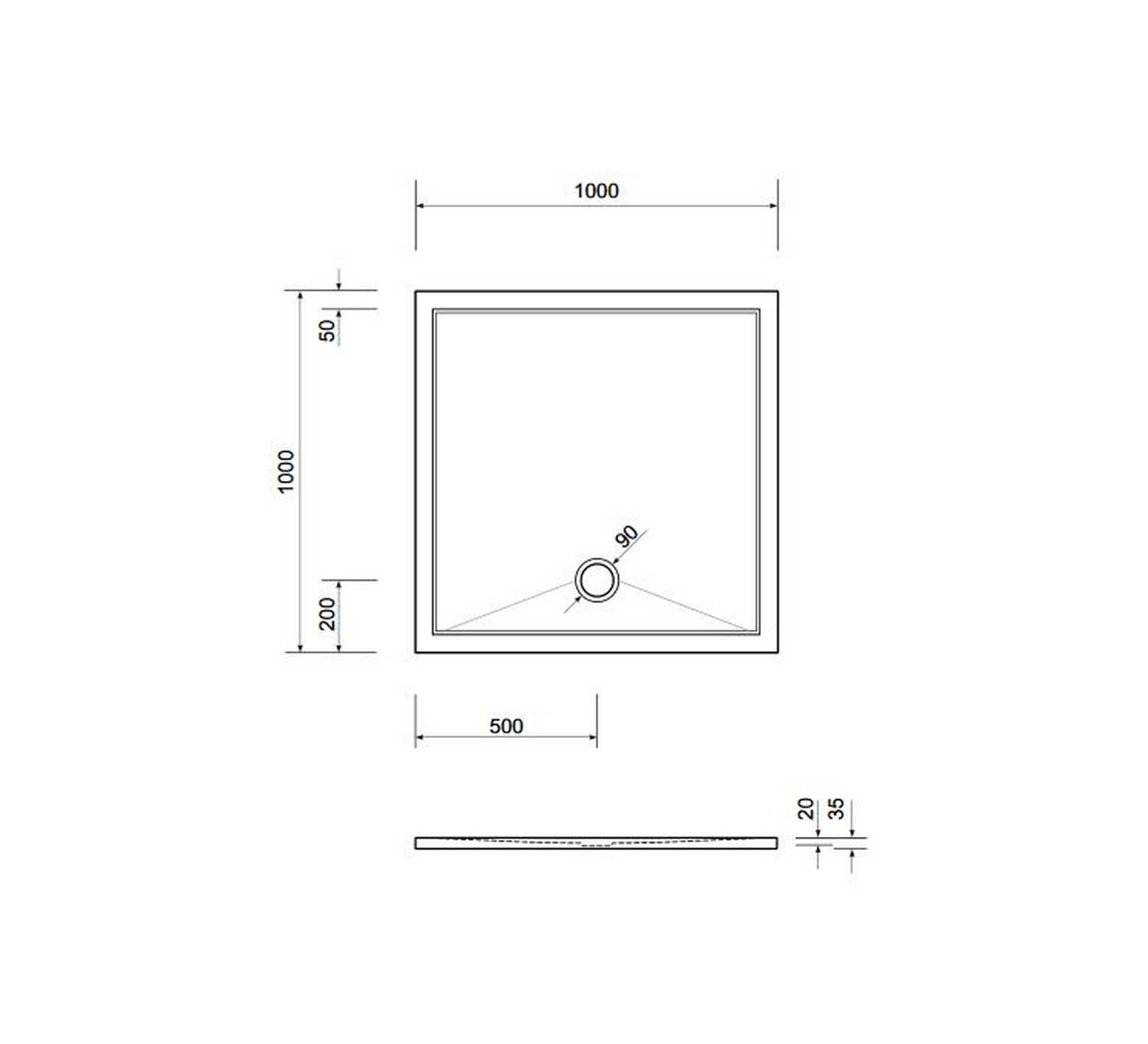 Schröder Viereck Duschwanne Deepstone E 100x100x2 cm weiß, Mineralguss