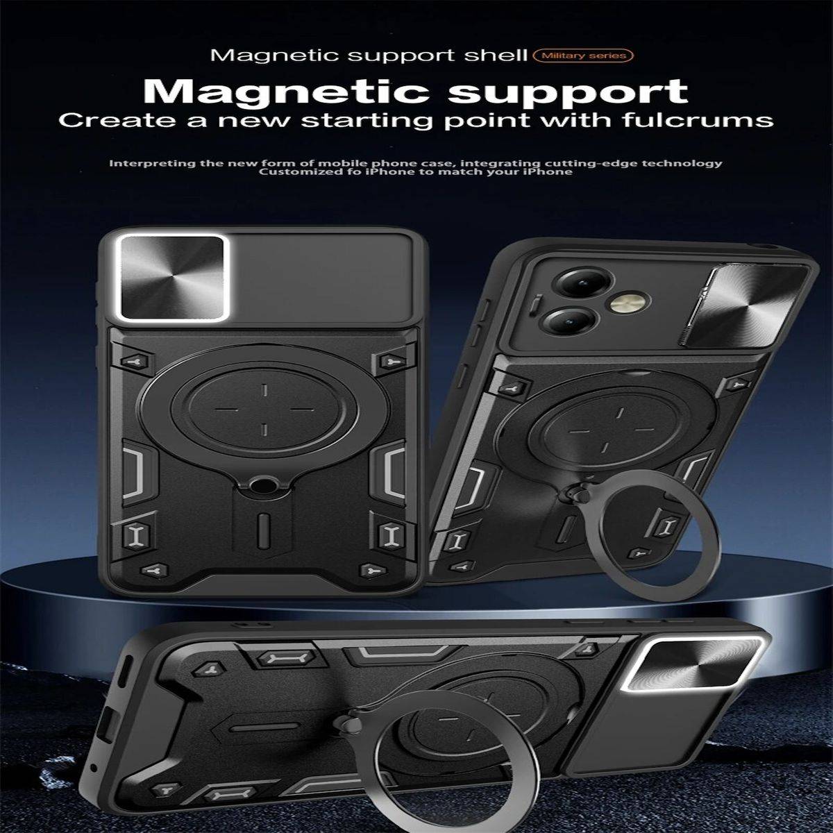 Für Motorola Moto G54 Armor Magnet Ring Cover Handy Hülle Case Schwarz