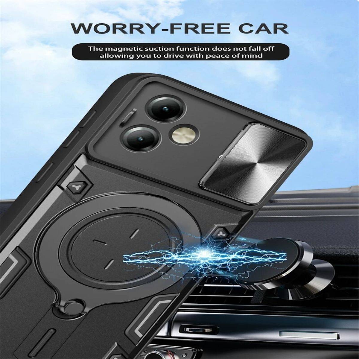 Für Motorola Moto G54 Armor Magnet Ring Cover Handy Hülle Case Schwarz