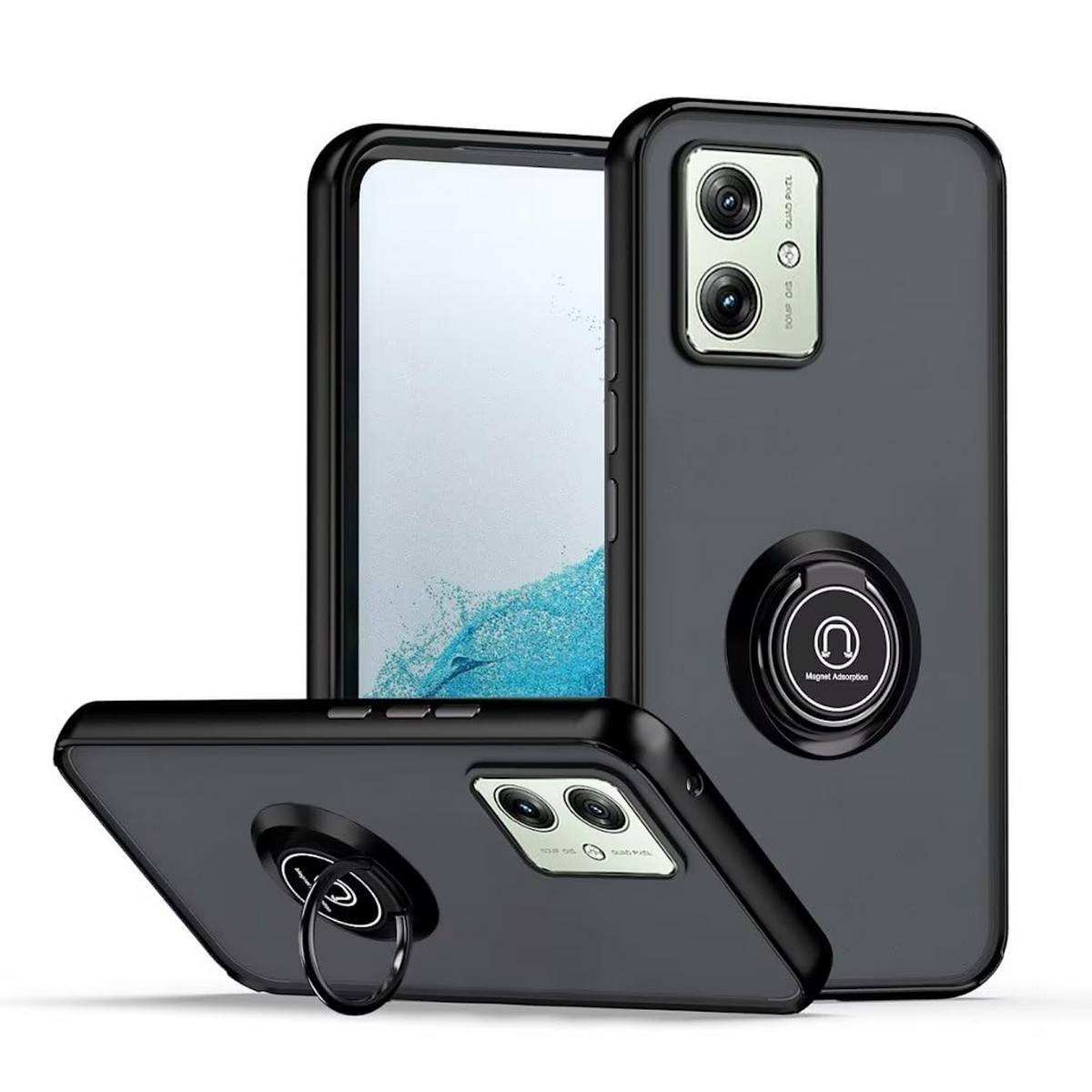 Für Motorola Moto G54 Design TPU / PC Handy Hülle Cover + Ring Schwarz