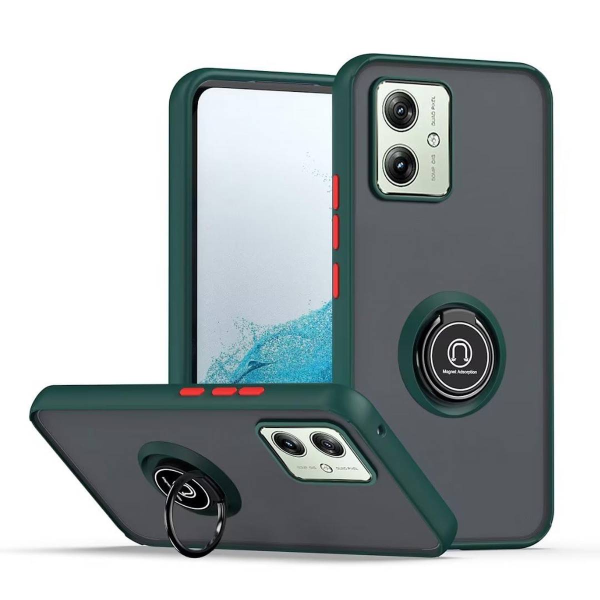 Für Motorola Moto G54 Design TPU / PC Handy Hülle Cover + Ring Grün / Rot