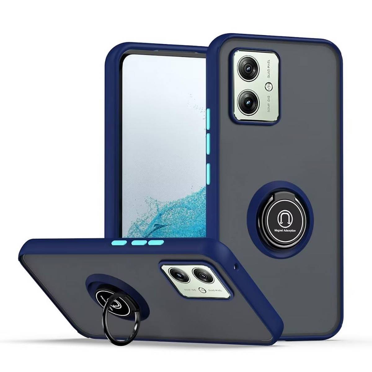 Für Motorola Moto G54 Design TPU / PC Handy Hülle Cover + Ring Dunkelblau / Hellblau
