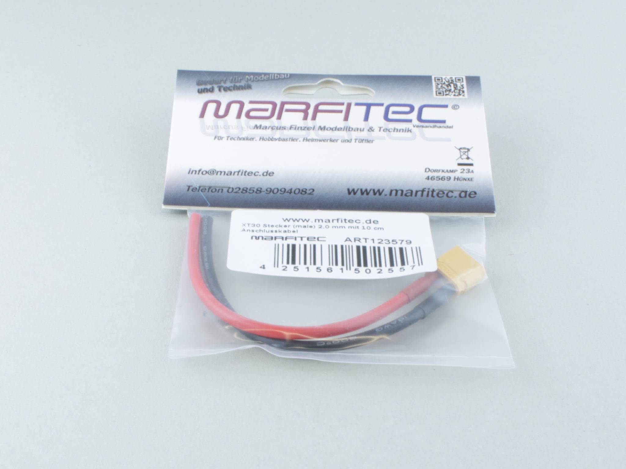 XT30 Stecker (male) 2,0 mm mit 10 cm Anschlusskabel