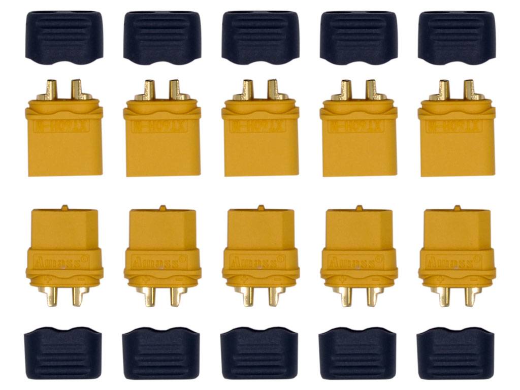 Amass XT60H Hochstromstecker 5 Paar | 30A | Vergoldete Kontakte & Knickschutz