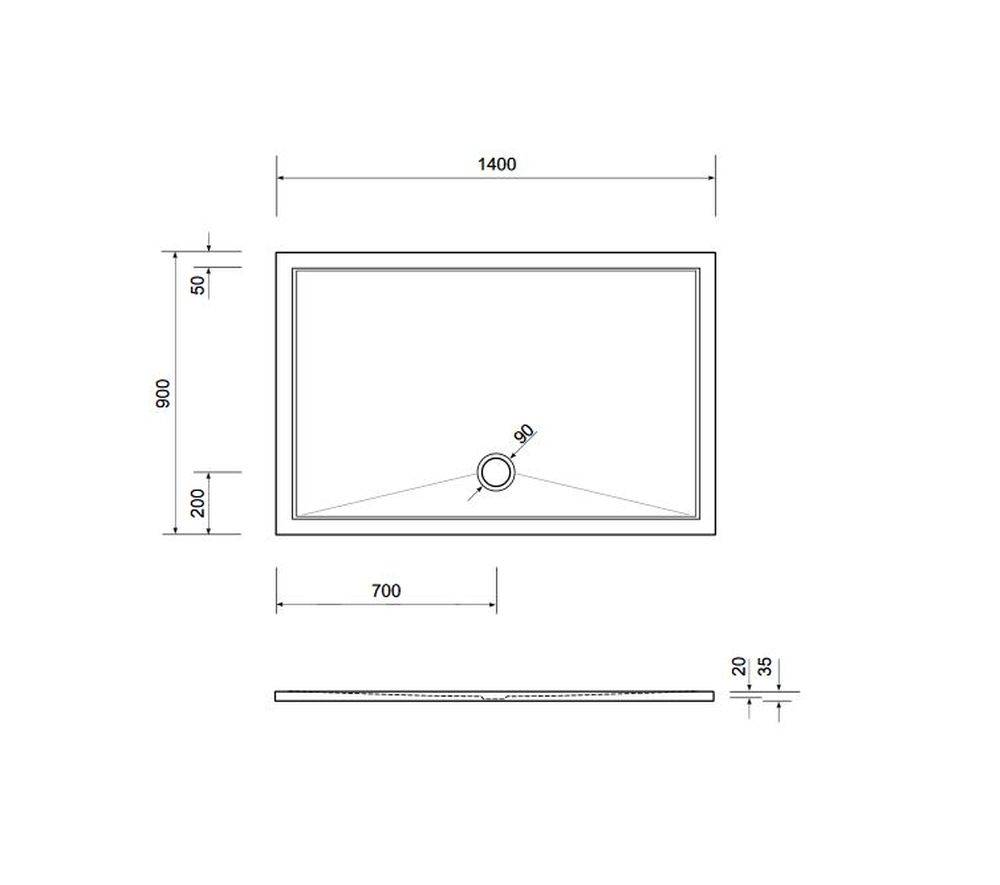 Schröder Rechteckduschwanne Deepstone E 140x90x2 cm weiß, Mineralguss