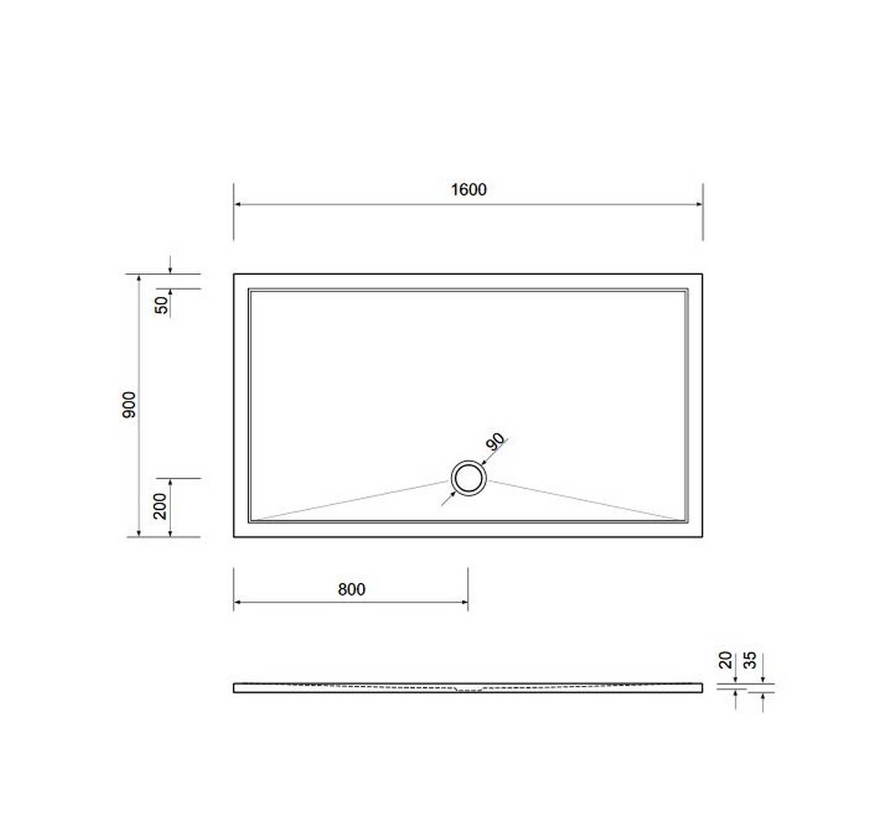 Schröder Viereck Duschwanne Deepstone E 160x90x2 cm weiß, Mineralguss