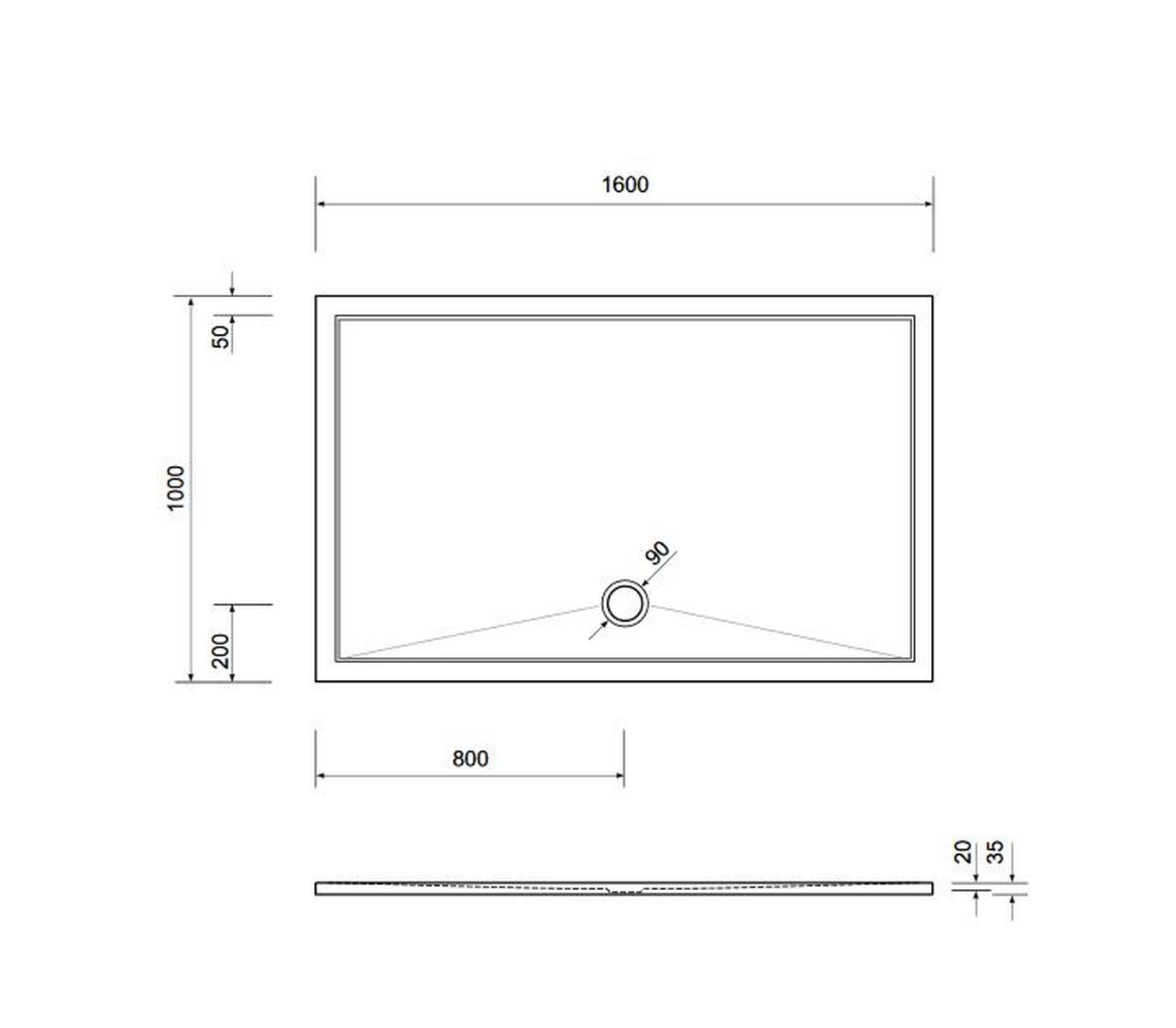 Schröder Viereck Duschwanne Deepstone E 160x100x2 cm weiß, Mineralguss