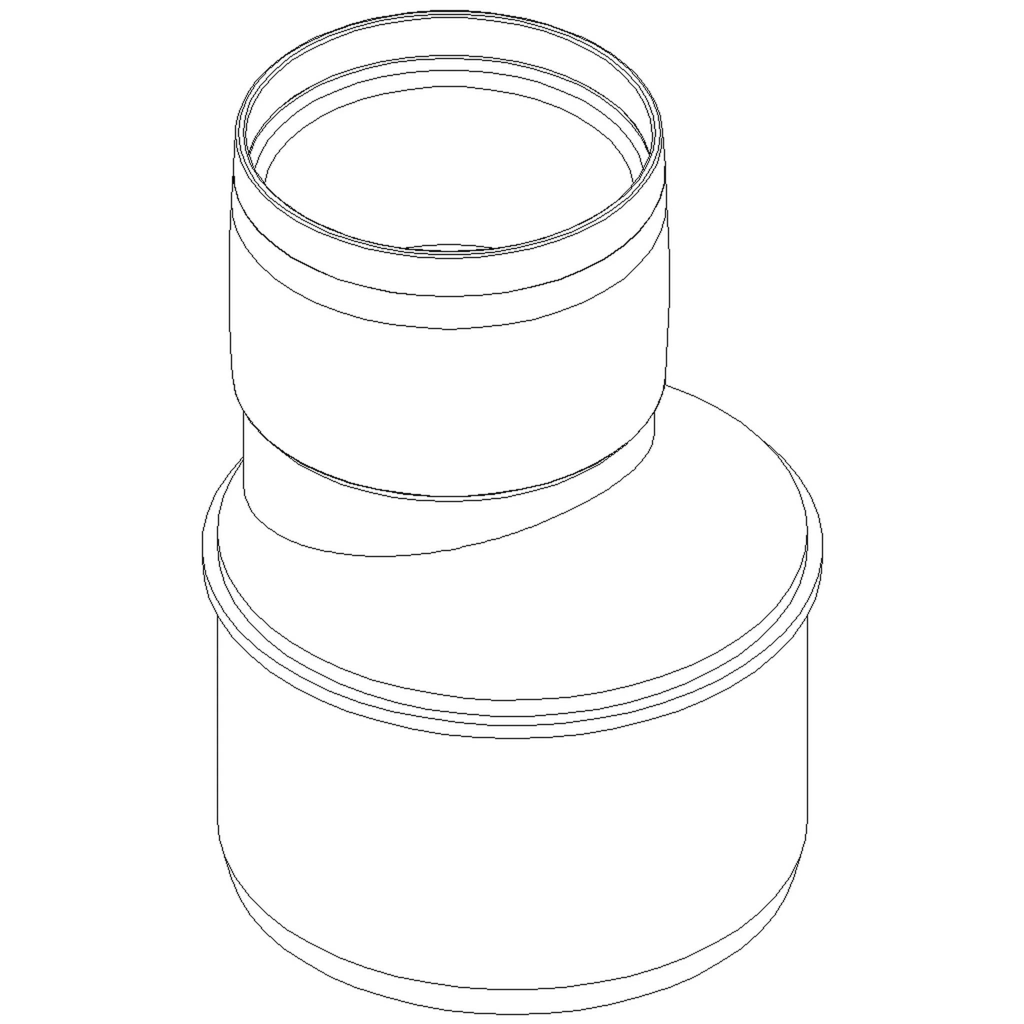 Linienzeichnung einer zylindrischen Rohrverschraubung oder eines Adapters mit einem kleineren, erhöhten Hals oben auf einem größeren runden Sockel.