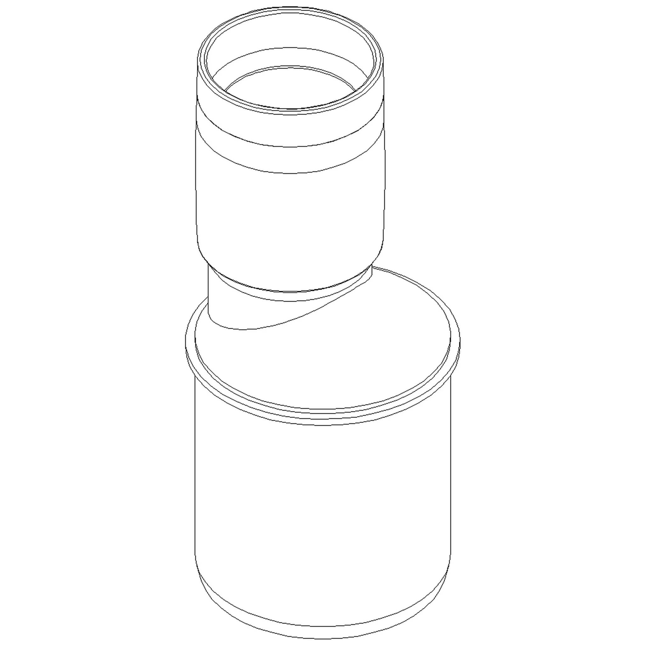 Strichzeichnung einer zylindrischen Rohrverbindung oder eines Adapters mit einem kleineren oberen Abschnitt, der auf einer größeren Basis stapelbar ist.