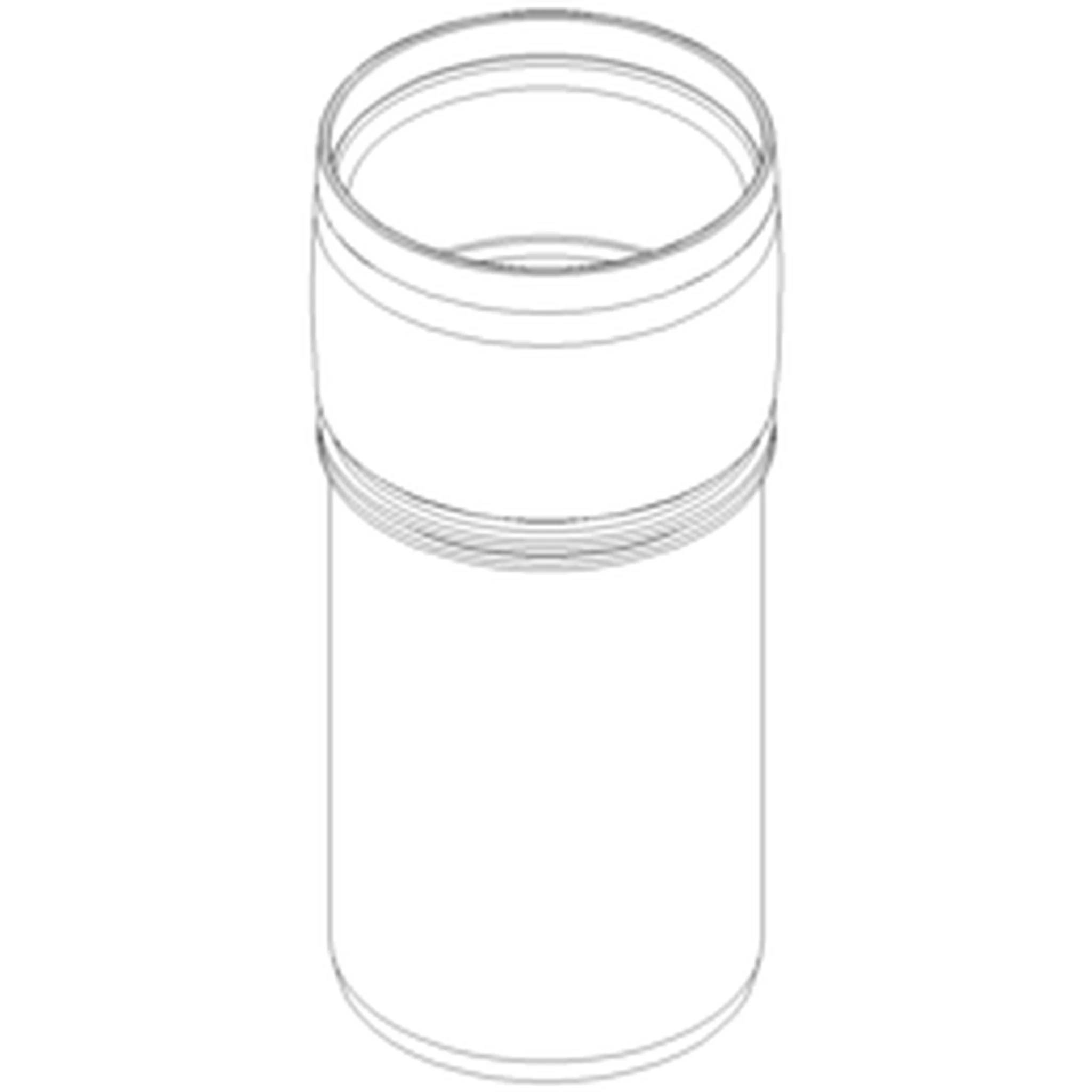 Einfache Strichzeichnung eines zylindrischen Behälters oder einer Flasche mit einer breiten oberen Öffnung und einem Gewindelring in der Nähe der Oberseite.