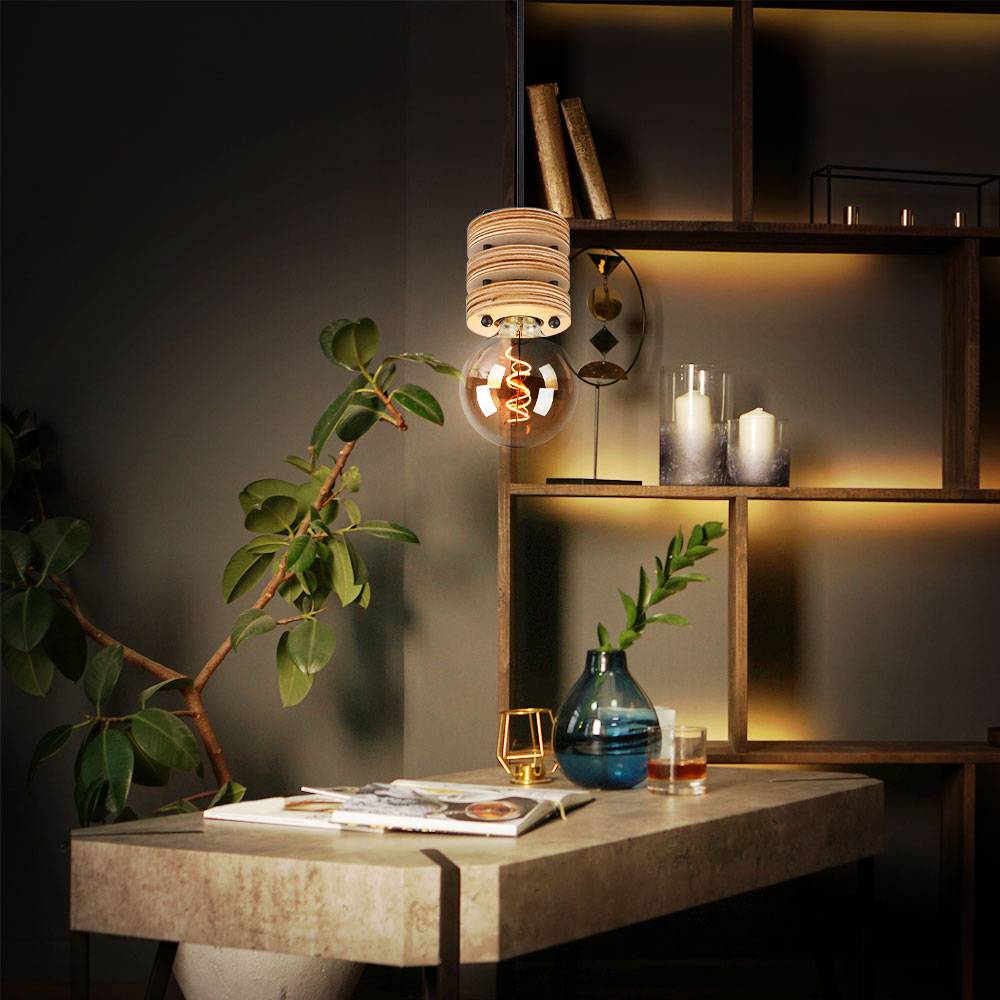 Pendelleuchte Holzlampe Esstischlampe Hängelampe Wohnzimmer, Höhe anpassbar, 1x E27, DxH 12x120 cm, 2er Set