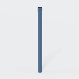 Ein einzelnes blaues, vertikales zylindrisches Rohr, das aufrecht auf einem einfachen weißen Hintergrund steht.