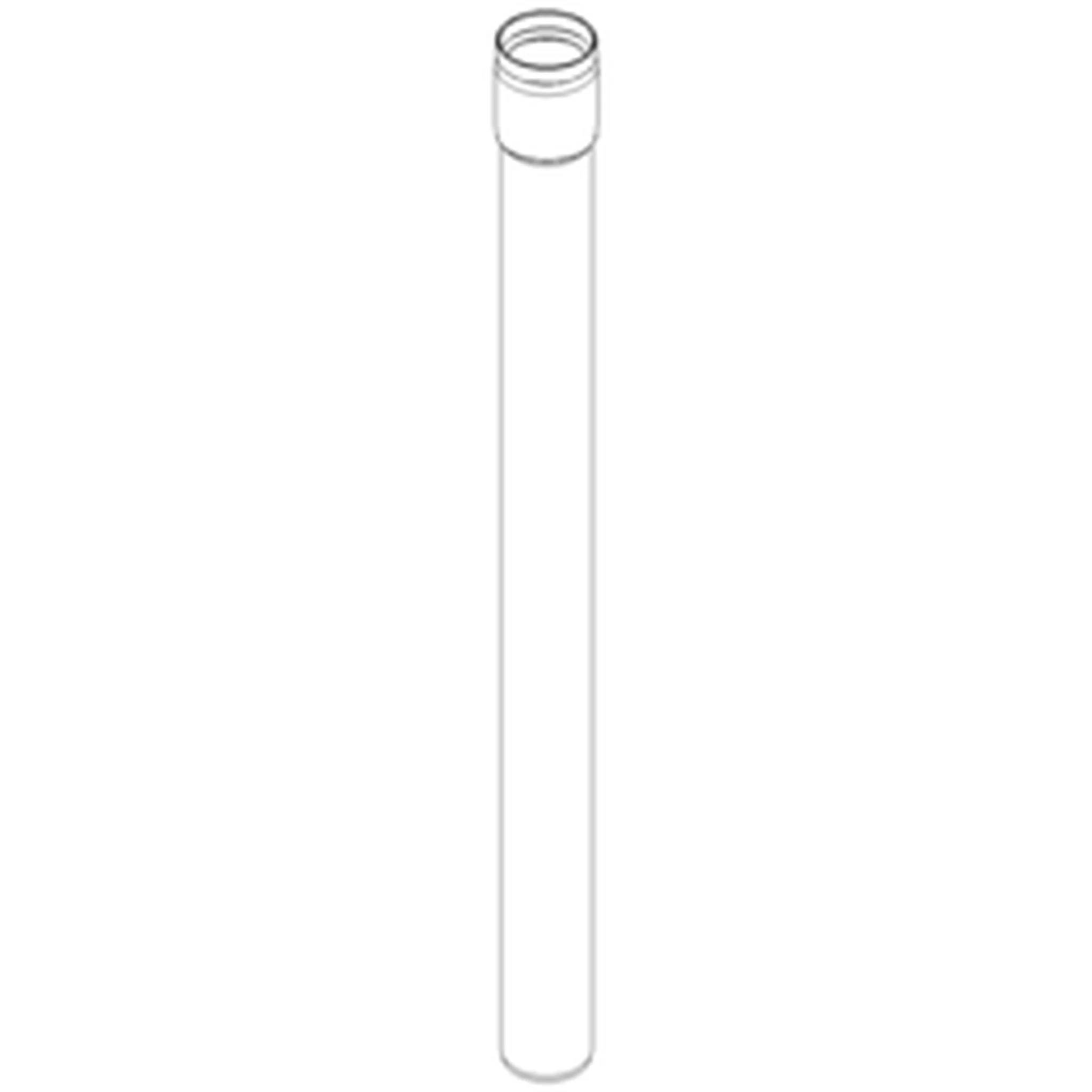 Ein langes, klares zylindrisches Glassrohr oder Reagenzglas, das aufrecht auf weißem Hintergrund steht.