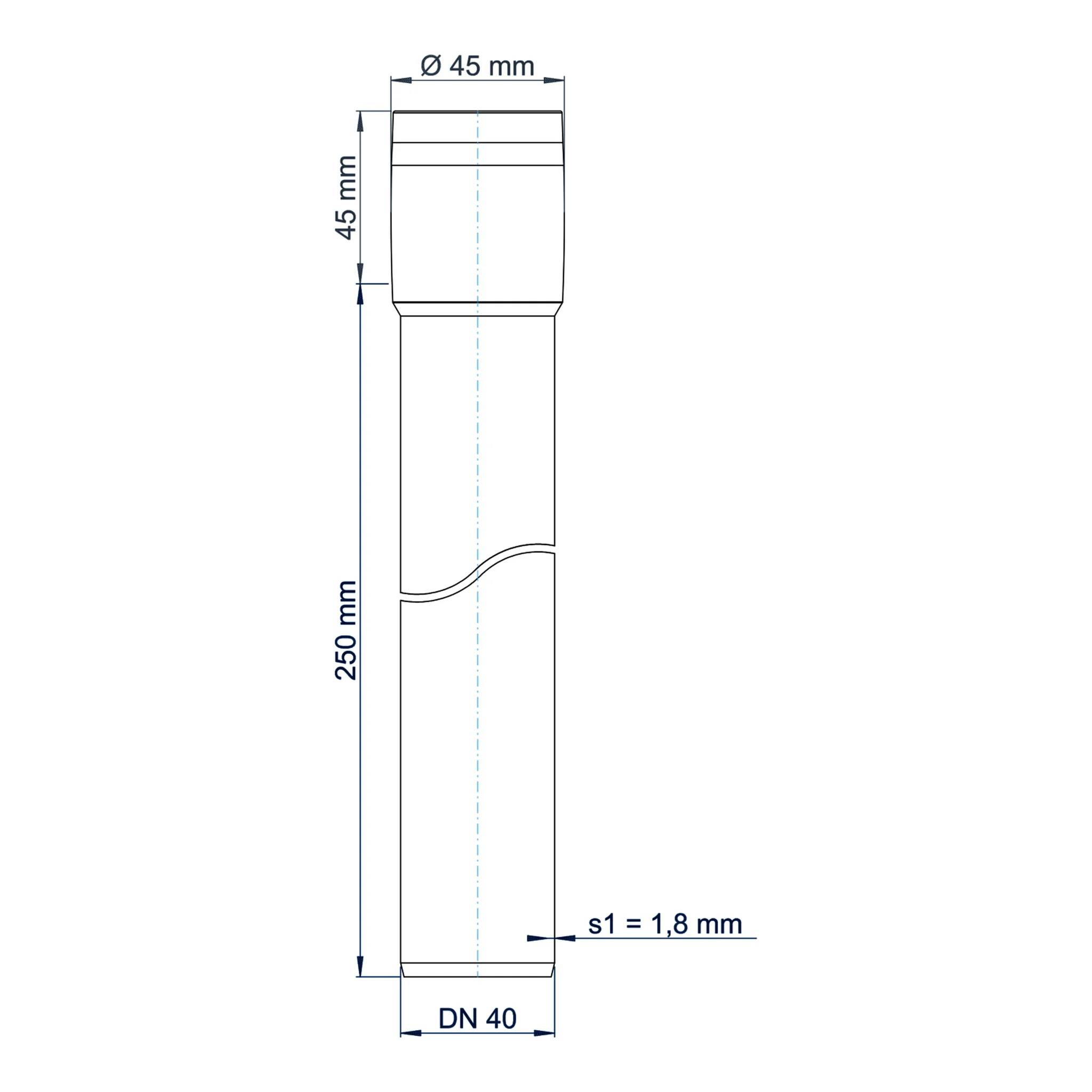 POLOPLAST POLO-KAL XS Steckmuffenrohr DN 40/250, Stange mit 250mm, 1 Stk.