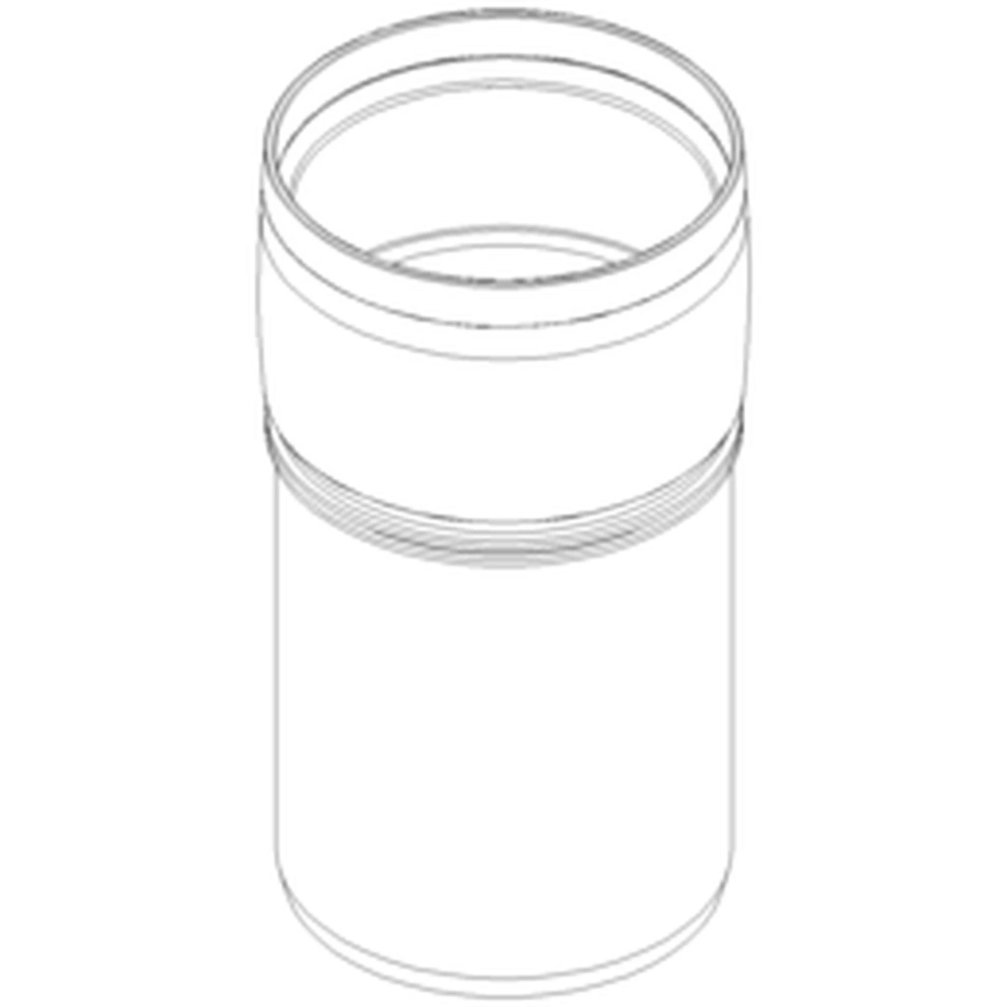 Eine einfache Strichzeichnung eines zylindrischen Behälters oder einer Tasse mit offener Oberseite und einem breiten Band um die obere Mitte.