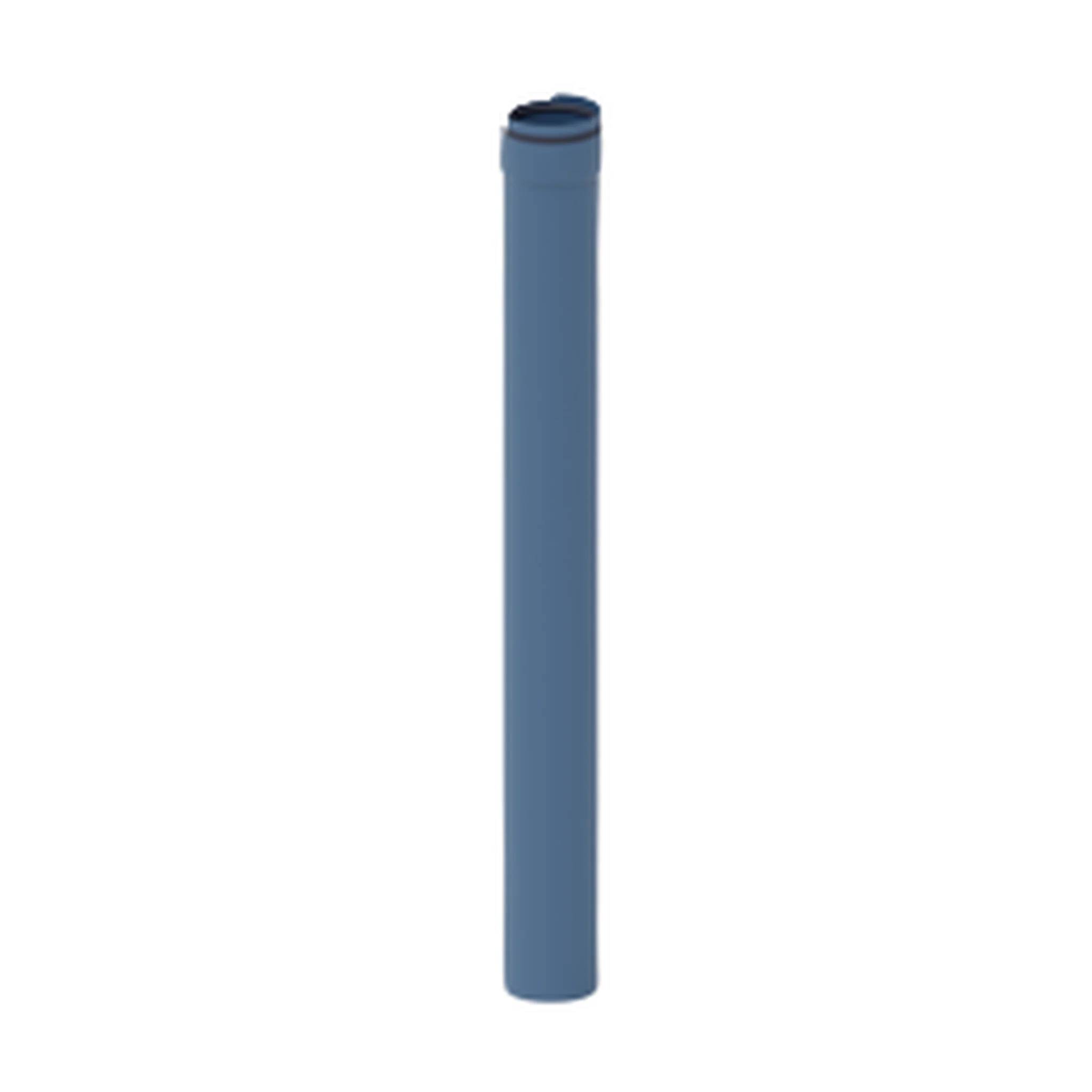 Eine hohe blaue zylindrische Batterie, die aufrecht auf weißem Hintergrund steht.