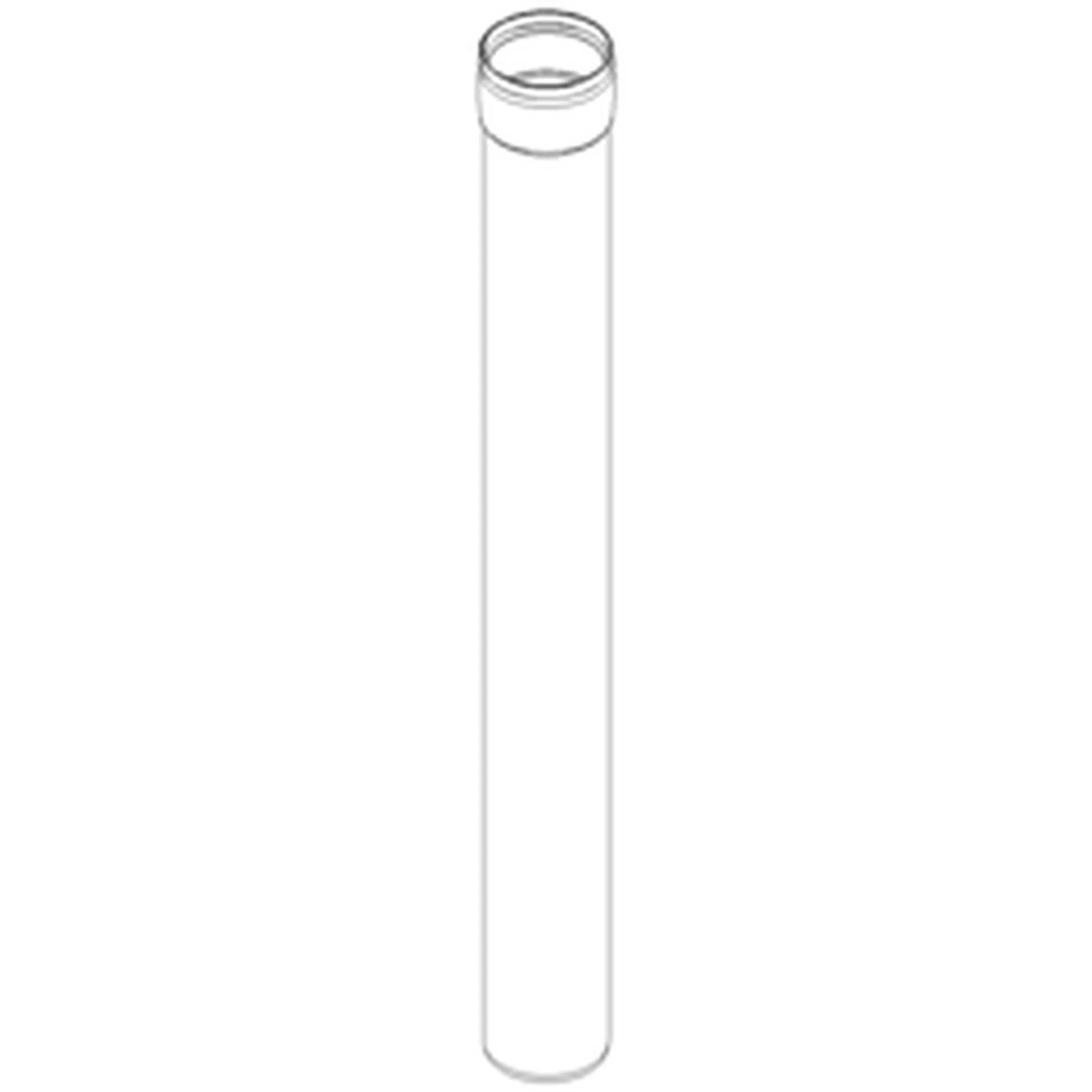 Klares leeres zylindrisches Rohr oder Reagenzglas aufrecht auf weißem Hintergrund stehend.