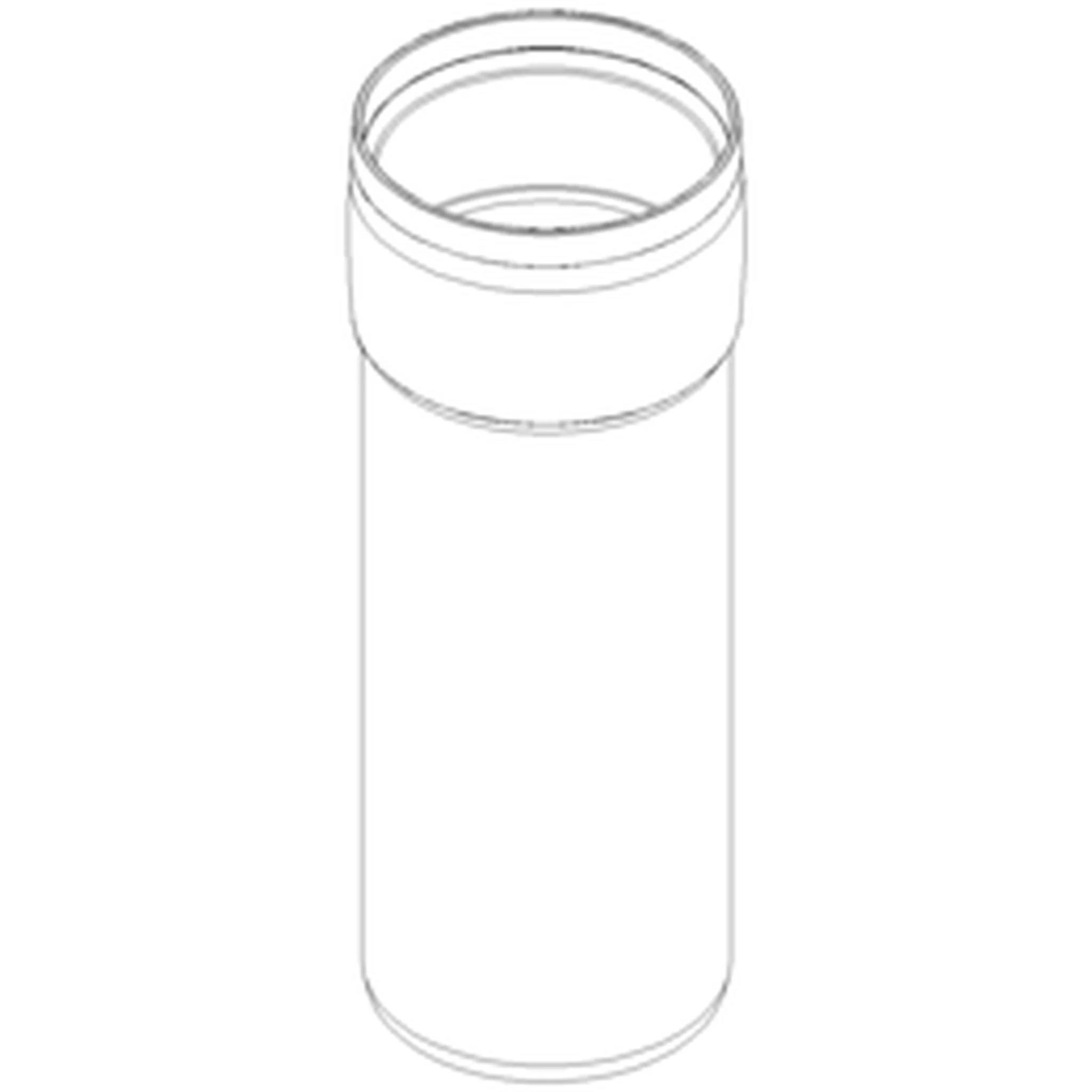 Illustration einer hohen, klaren zylindrischen Kunststoffflasche mit offenem Schraubhals und gerundeter Basis, gezeigt auf einem schlichten Hintergrund.