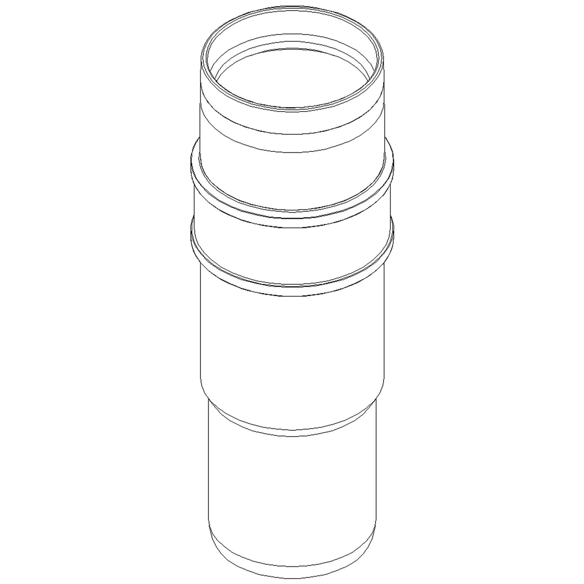 Schwarz-Weiß-Strichzeichnung einer hohen zylindrischen Flasche oder Patrone mit einer Gewindeöffnung und zwei erhabenen Bändern um den oberen Körper.