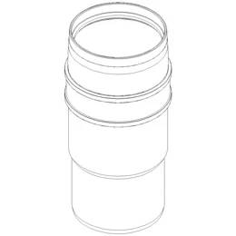 Strichzeichnung einer zylindrischen Kunststoffflasche oder eines Glases mit verschraubbarem Deckel und einem breiten Mittelbund, dargestellt auf einfachem Hintergrund.