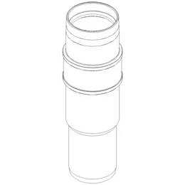 Einfache Strichzeichnung eines zylindrischen Rohrs oder Verbindungsstücks mit gestuften Abschnitten und offener Oberseite, dargestellt auf weißem Hintergrund.
