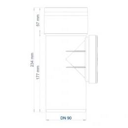 Technische Maßzeichnung einer Rohrverschraubung, gekennzeichnet mit DN 90, mit einer Gesamthöhe von 234 mm, einer Bauhöhe von 177 mm und einem oberen Abschnitt von 57 mm.
