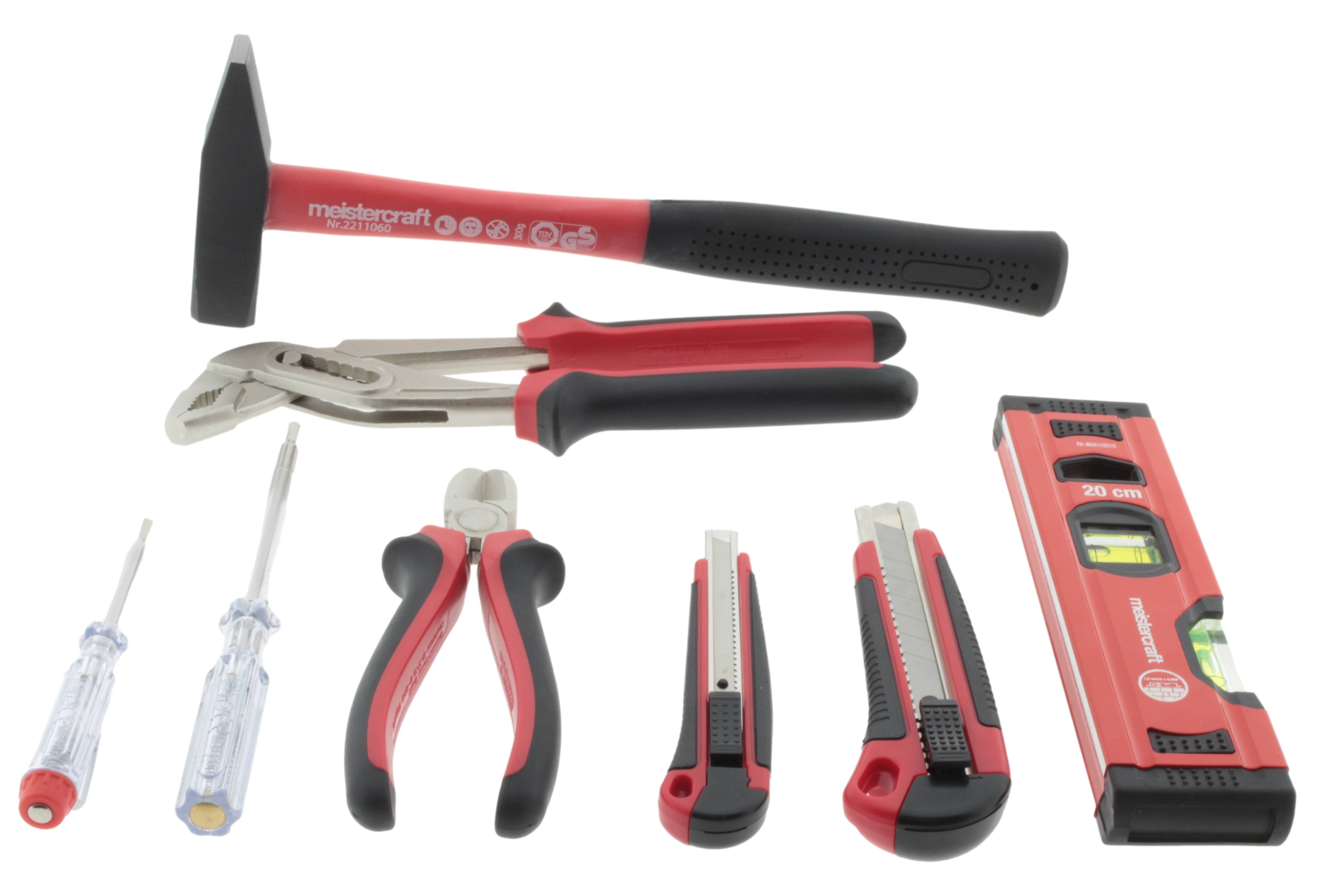 meistercraft Werkzeug Set Premium Hammer, Wasserwaage, Seitenschneider uvm.