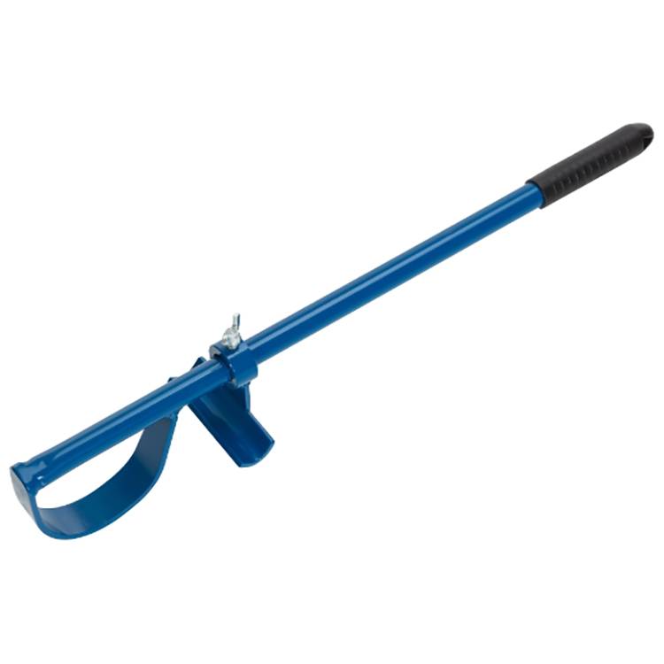 Blaues manuelles Metallrohr-Biegewerkzeug mit langem Griff und schwarzem Handgriff, entwickelt zum Biegen von kleinen Rohren oder Schläuchen.