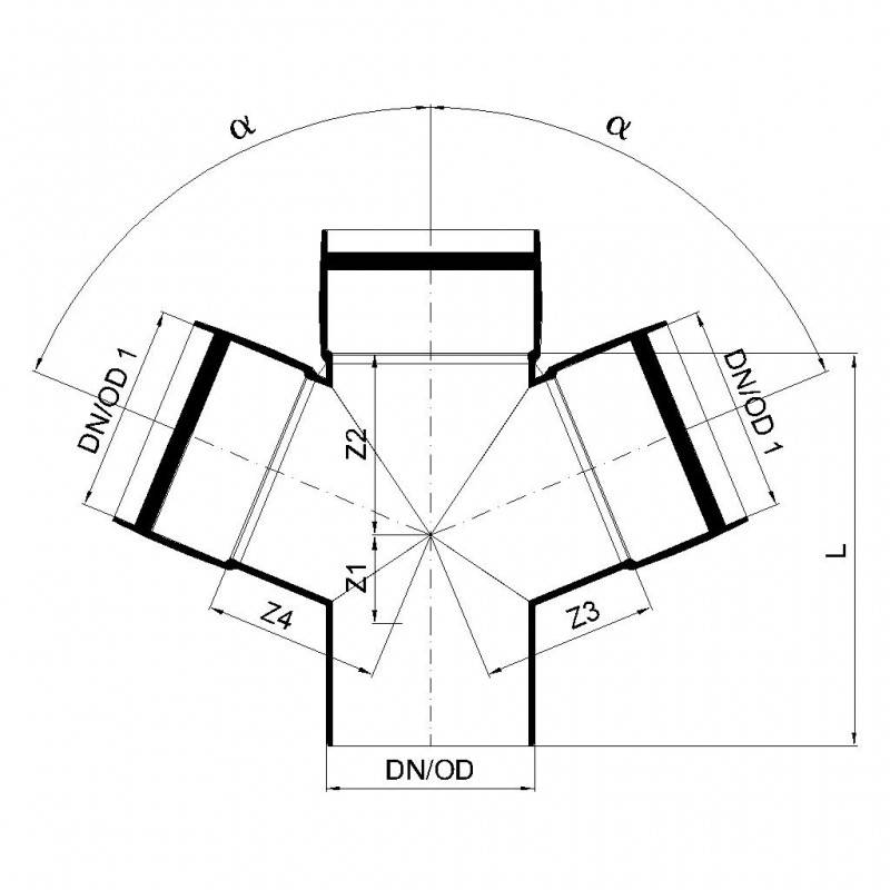 PoloPlast POLO KAL XS Doppelabzweig DN 110/110/110, 67,5 Grad, Horizontal