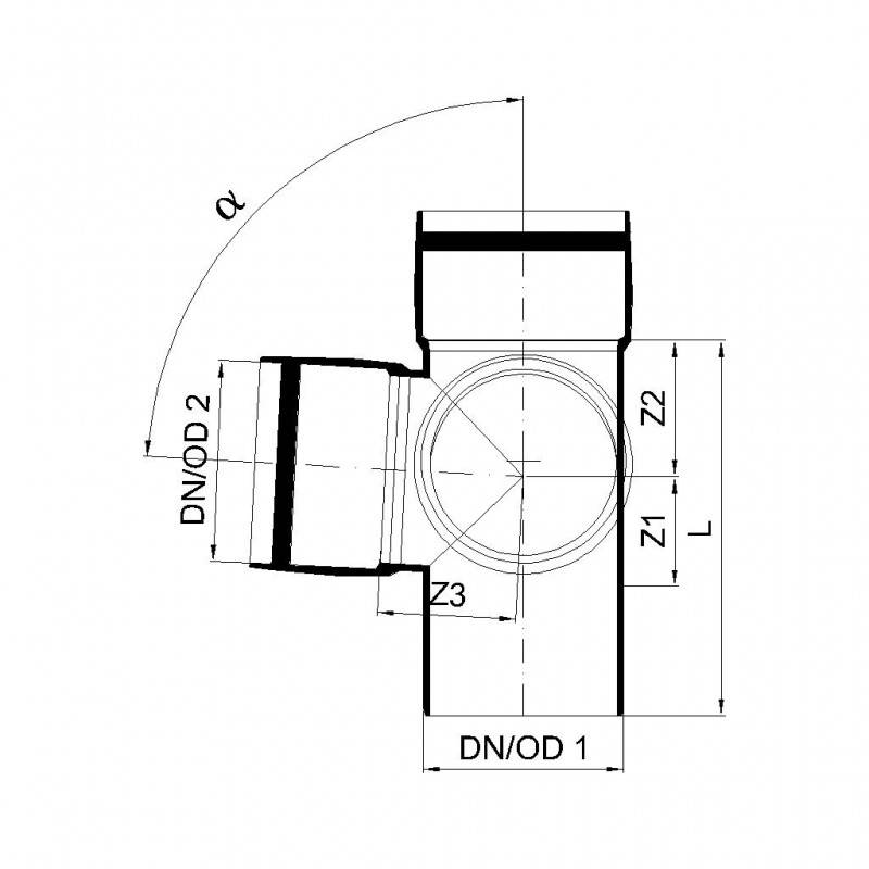 PoloPlast POLO KAL XS Doppelabzweig DN 90/90/90, 87,5 Grad, Eck