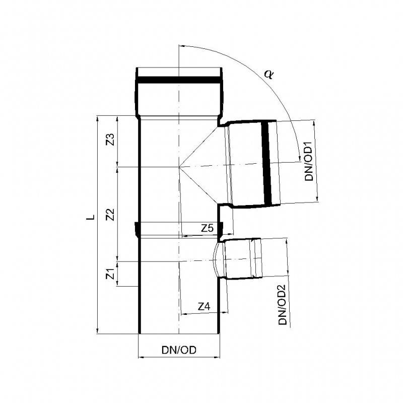 PoloPlast POLO KAL XS Doppelabzweig DN 110/110/50, 87,5 Grad, vertikal