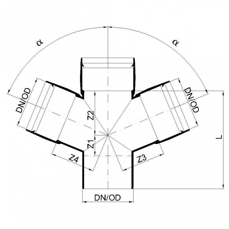 PoloPlast POLO KAL XS Doppelabzweig DN 90/90/90, 67,5 Grad, Horizontal