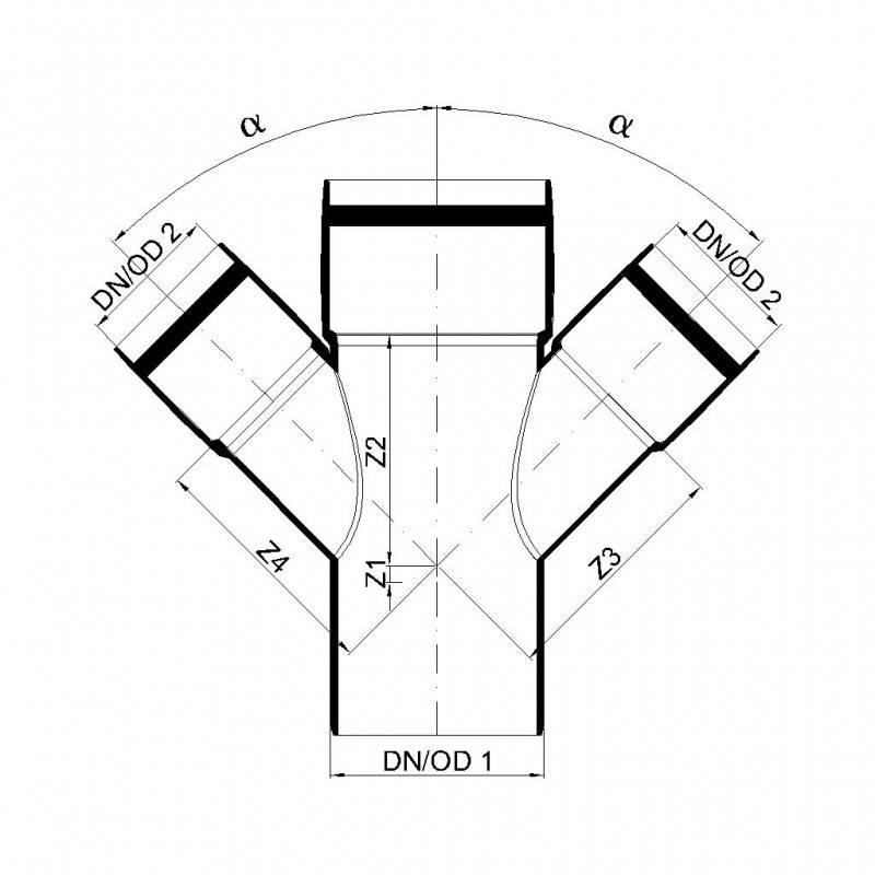 PoloPlast POLO KAL XS Doppelabzweig DN 75/50/50, 45 Grad, Horizontal