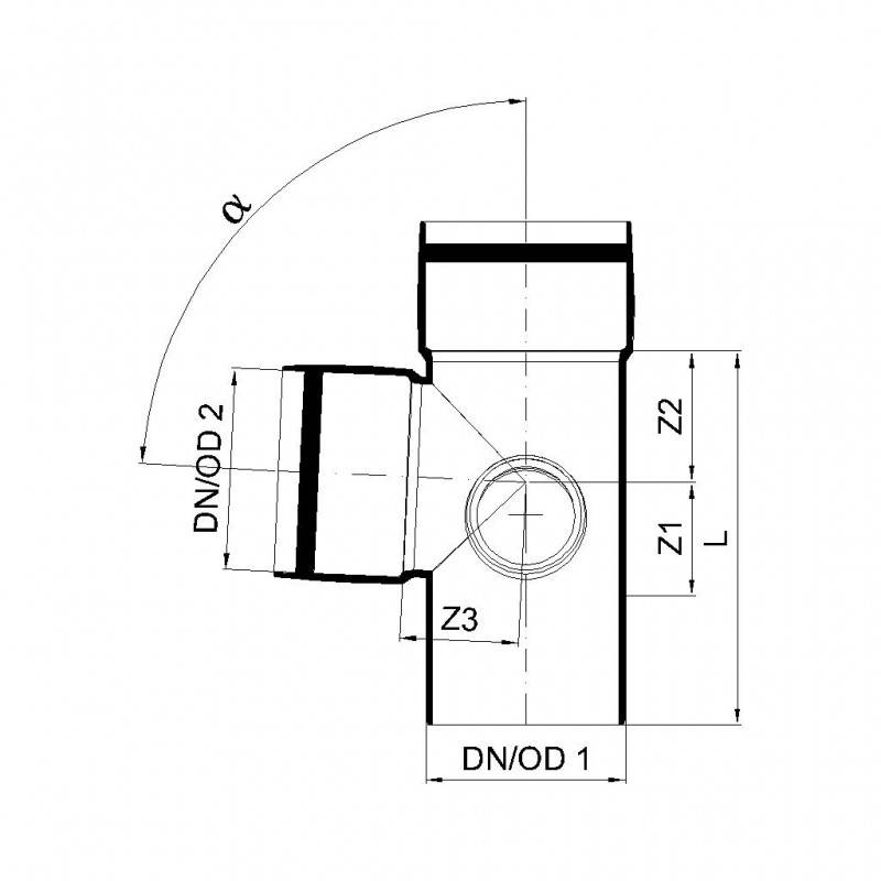 PoloPlast POLO KAL XS Doppelabzweig DN 90/90/50, 87,5 Grad, Eck