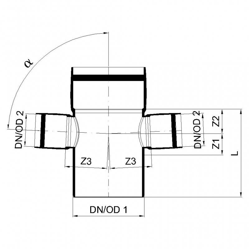 PoloPlast POLO KAL XS Doppelabzweig DN 110/50/50, 87,5 Grad, Horizontal