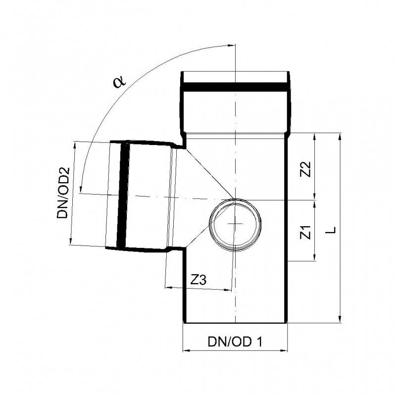 PoloPlast POLO KAL XS Doppelabzweig DN 110/110/50, 87,5 Grad, Eck
