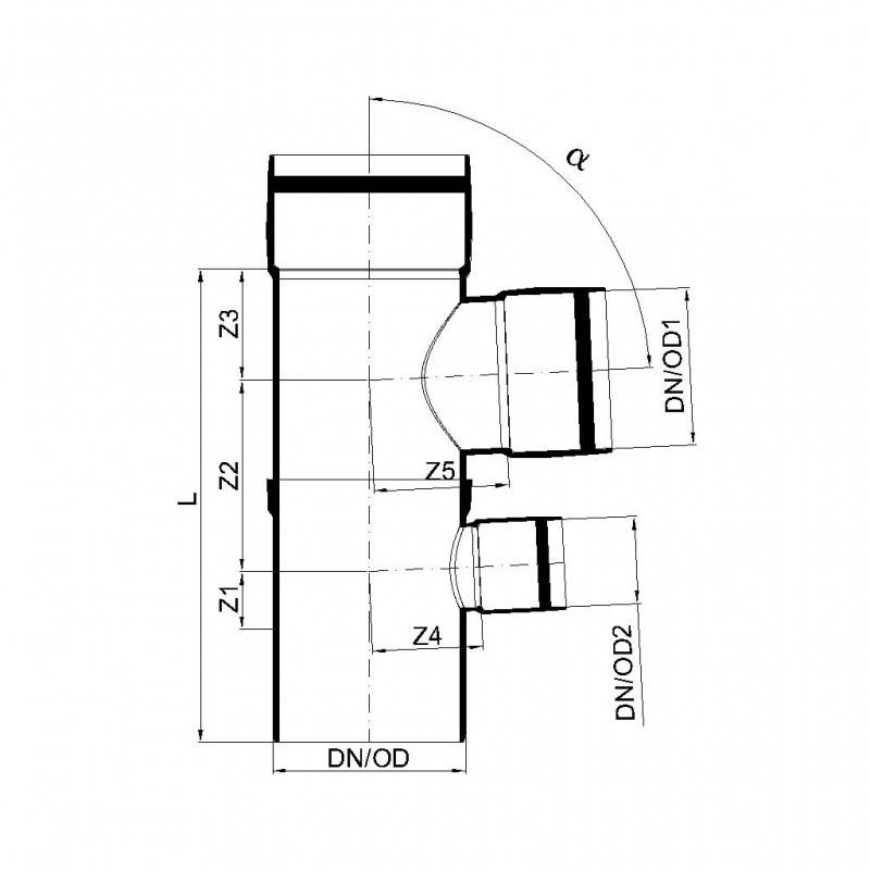 PoloPlast POLO KAL XS Doppelabzweig DN 110/90/50, 87,5 Grad, vertikal
