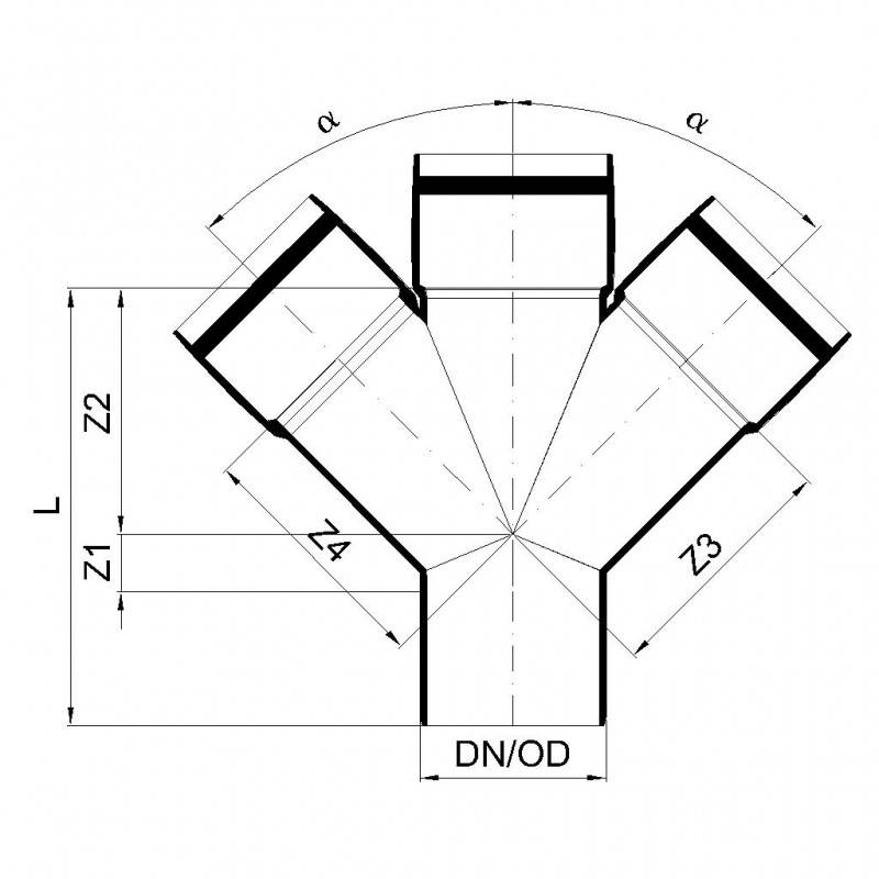 PoloPlast POLO KAL XS Doppelabzweig DN 75/75/75, 45 Grad, Horizontal
