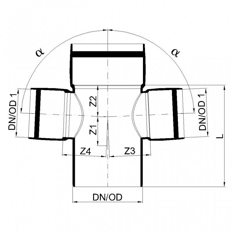 PoloPlast POLO KAL XS Doppelabzweig DN 110/75/75, 87,5 Grad, Horizontal