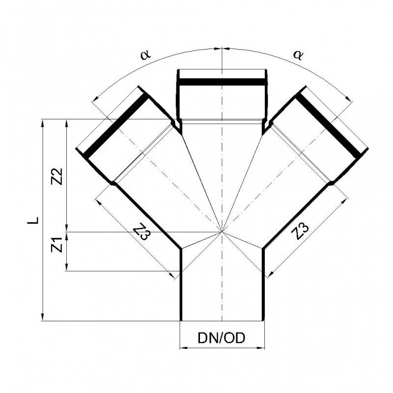PoloPlast POLO KAL XS Doppelabzweig DN 110/110/110, 45 Grad, Horizontal
